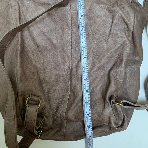 Margot Large Taupe Leather Woven Paneled Backpack - Picture 11 of 12